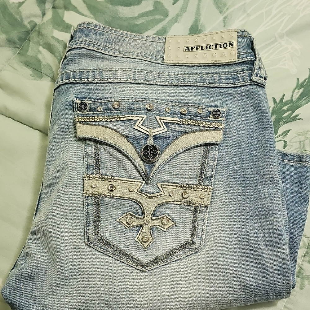 Affliction Women's Denim Jeans with Embellished Pockets